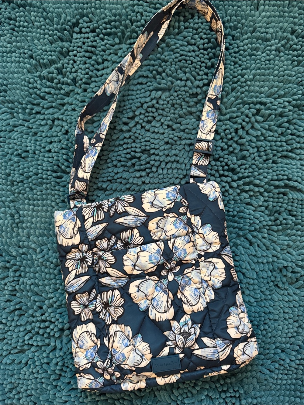 Vera Bradley Navy Quilted Floral Crossbody with Cream and Light Blue Accents